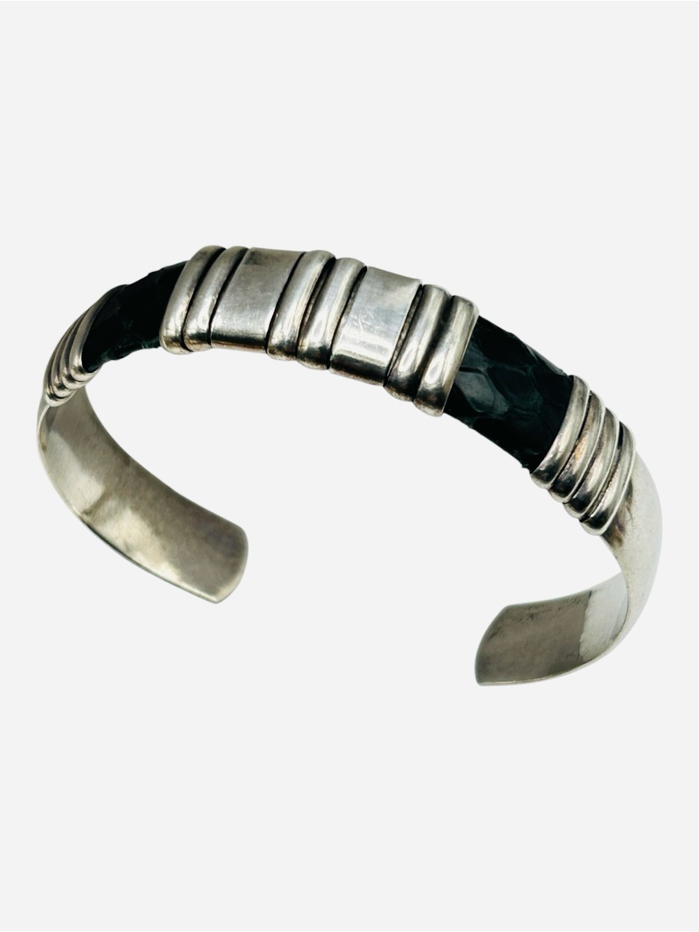 Vintage Men’s Taxco Mexico Sterling and Black Snakeskin Bracelet